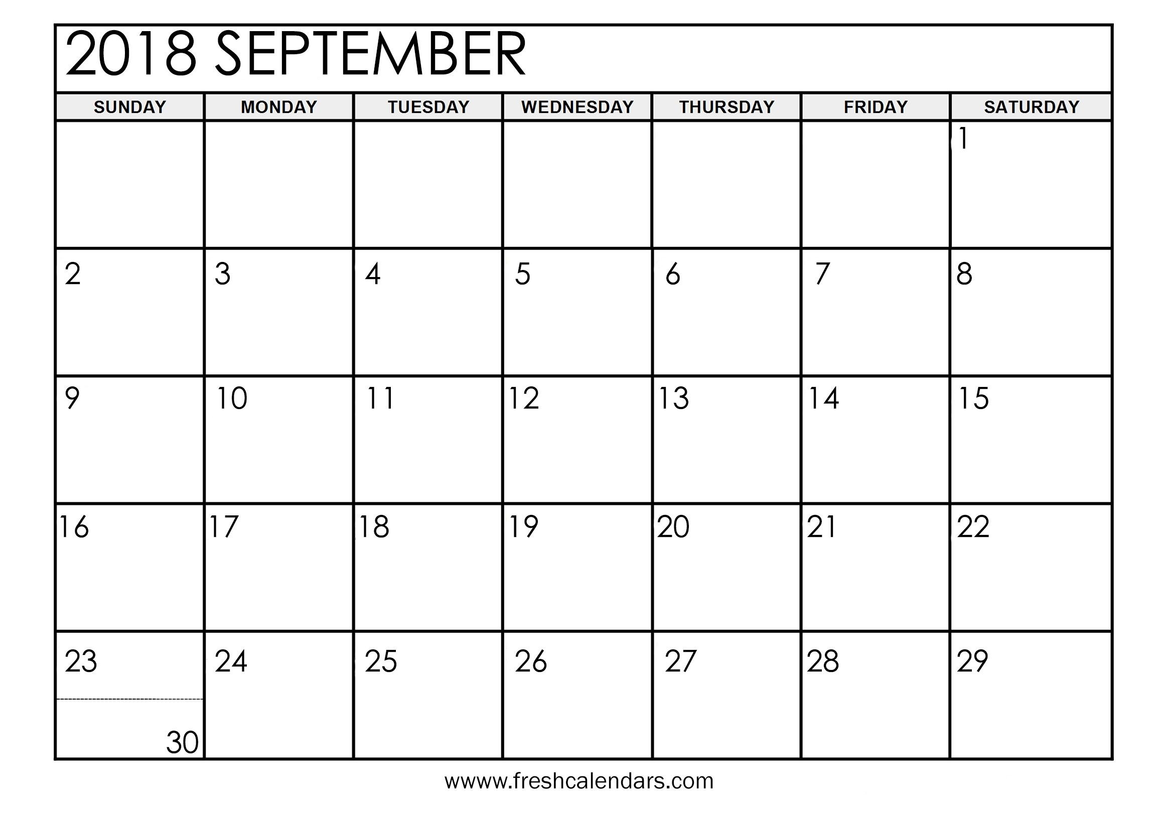 Blank September 2018 Calendar Printable Templates
