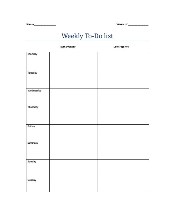 9 Weekly To Do List Templates