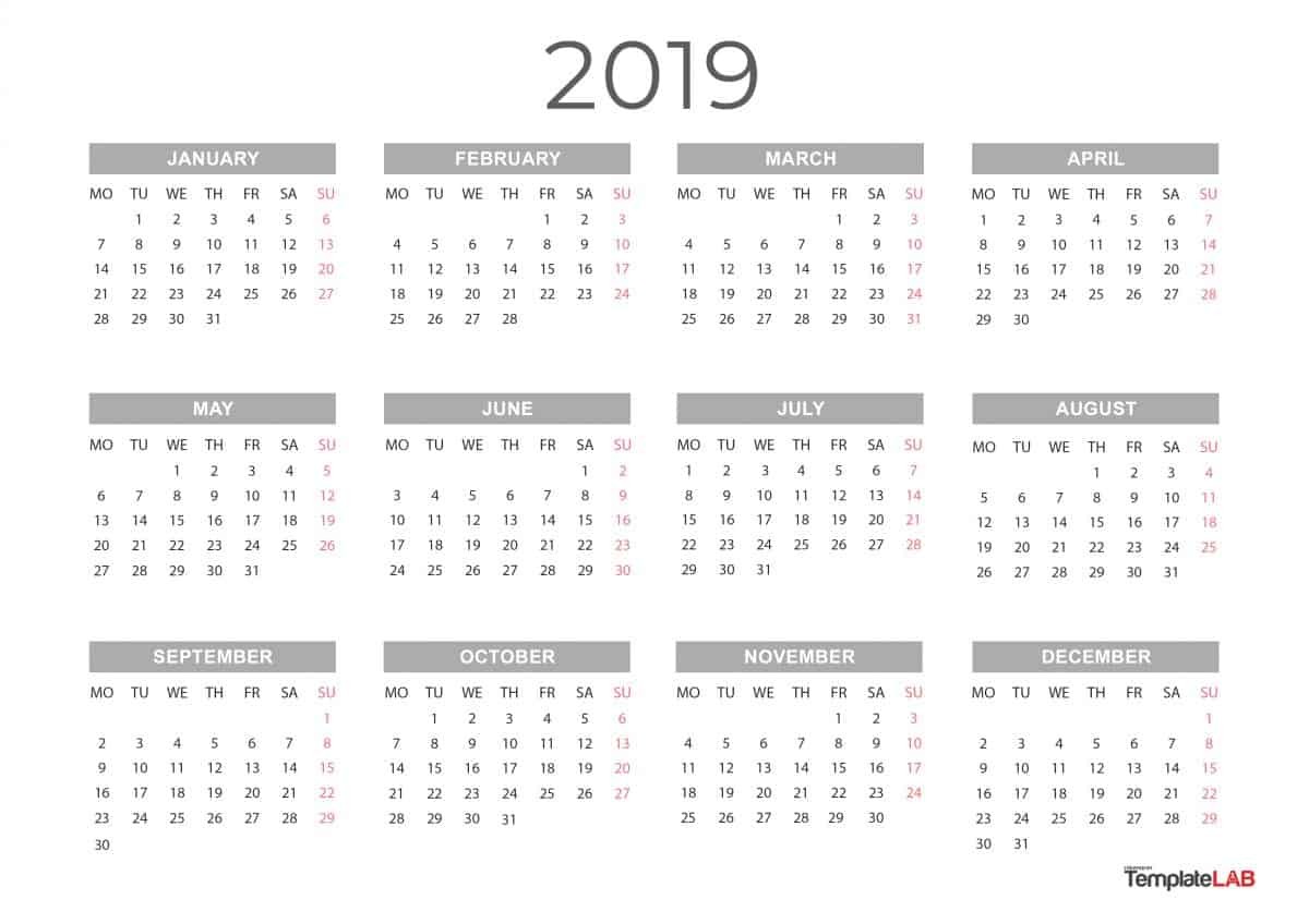 2019 Printable Calendars [Monthly with Holidays Yearly