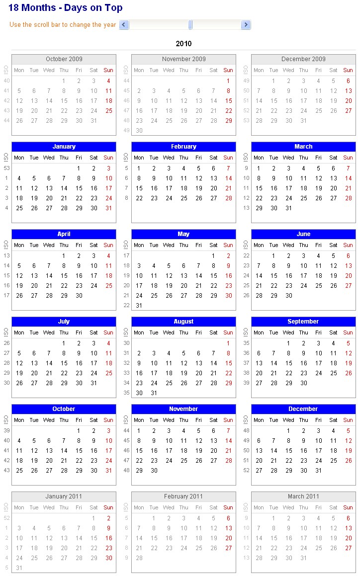 Image of adjustable and printable Excel Calendar 18