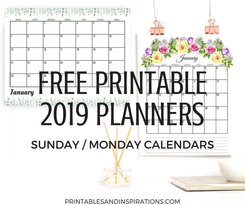 Free 2019 Planner Printable PDF With Sunday And Monday