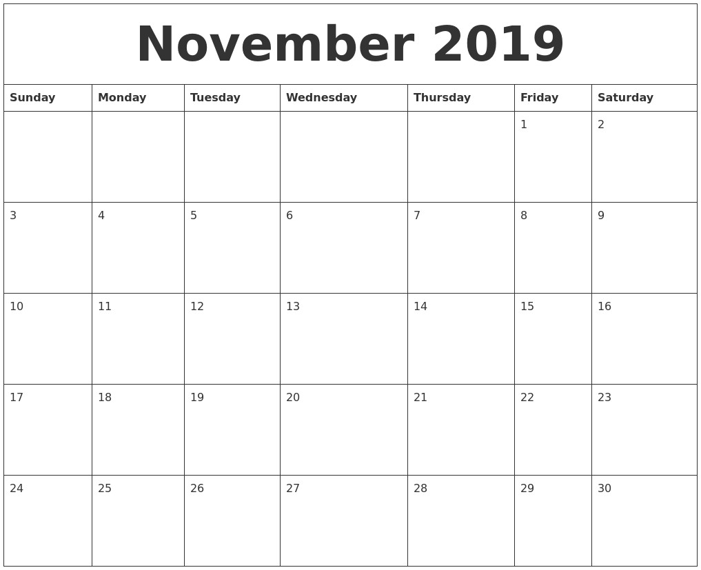November 2019 Calendar PDF