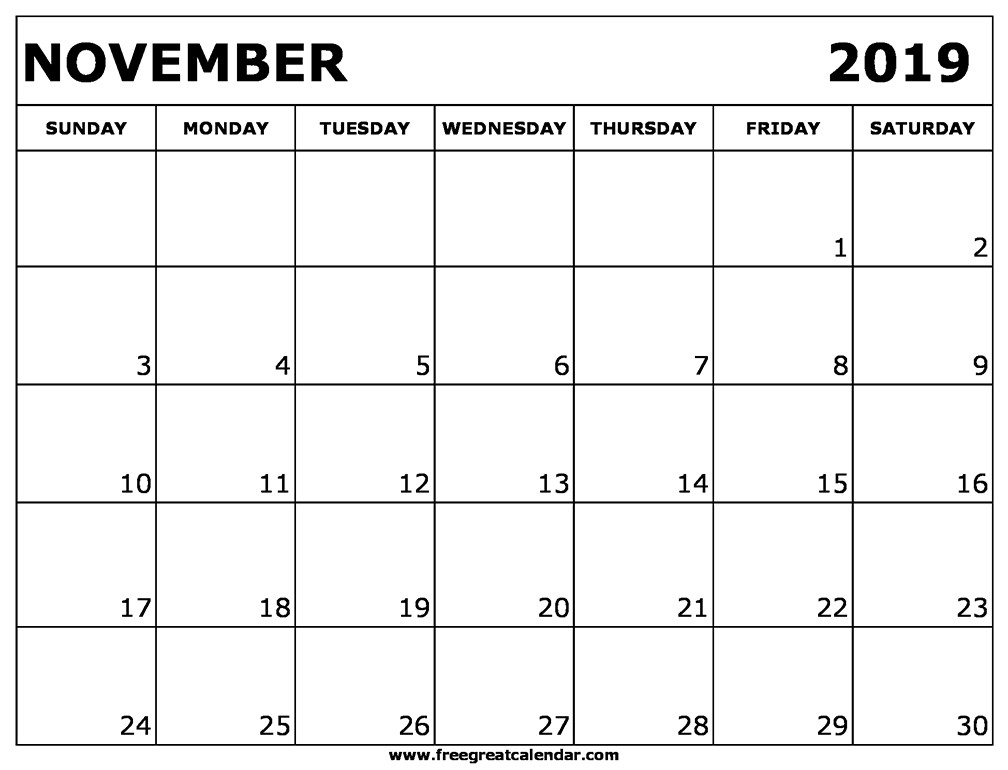 Blank November 2019 Calendar Printable