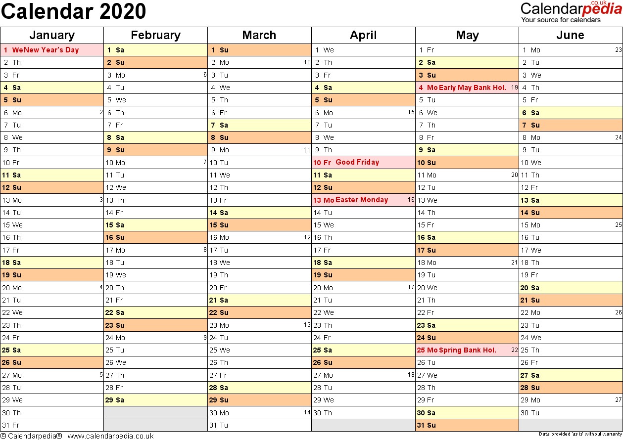Calendar 2020 UK 16 free printable Word templates