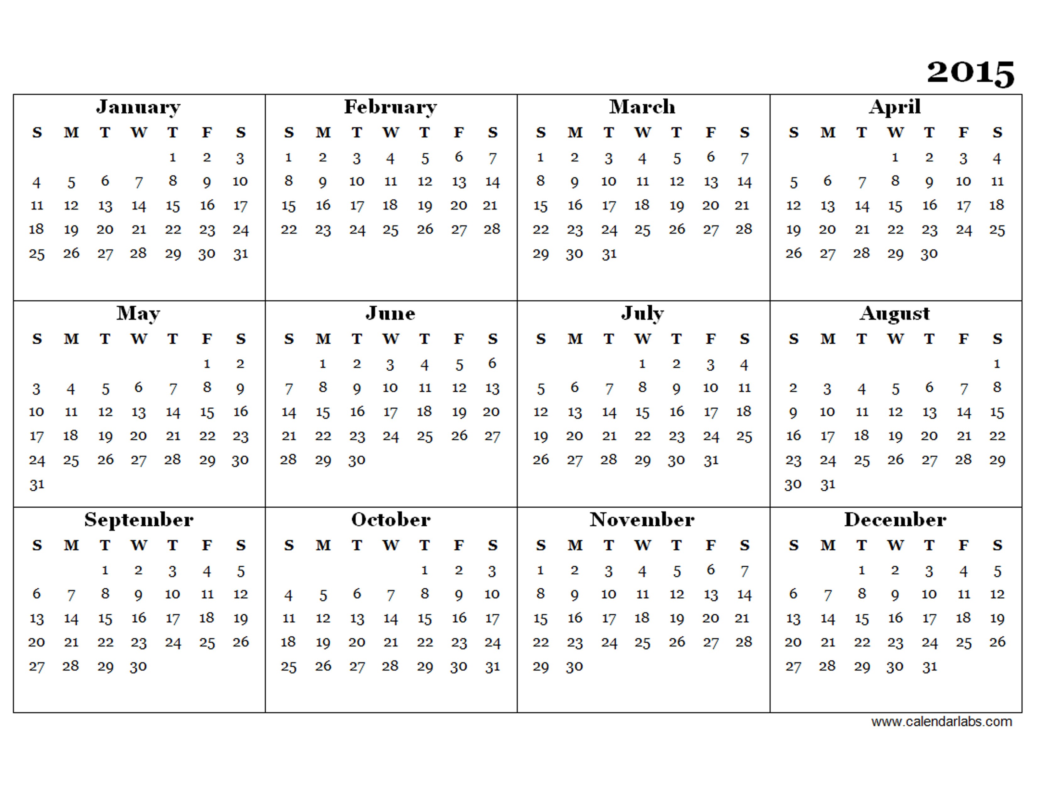 2015 Yearly Calendar Template 07 Free Printable Templates