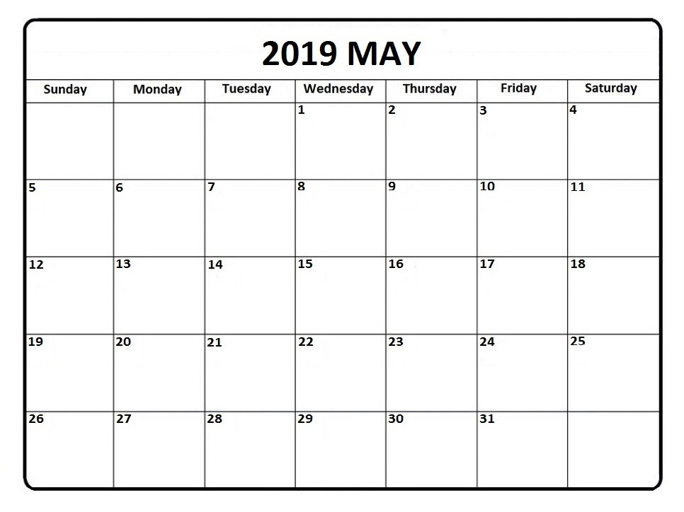 May Calendar 2019 With Holidays Template – Free Printable