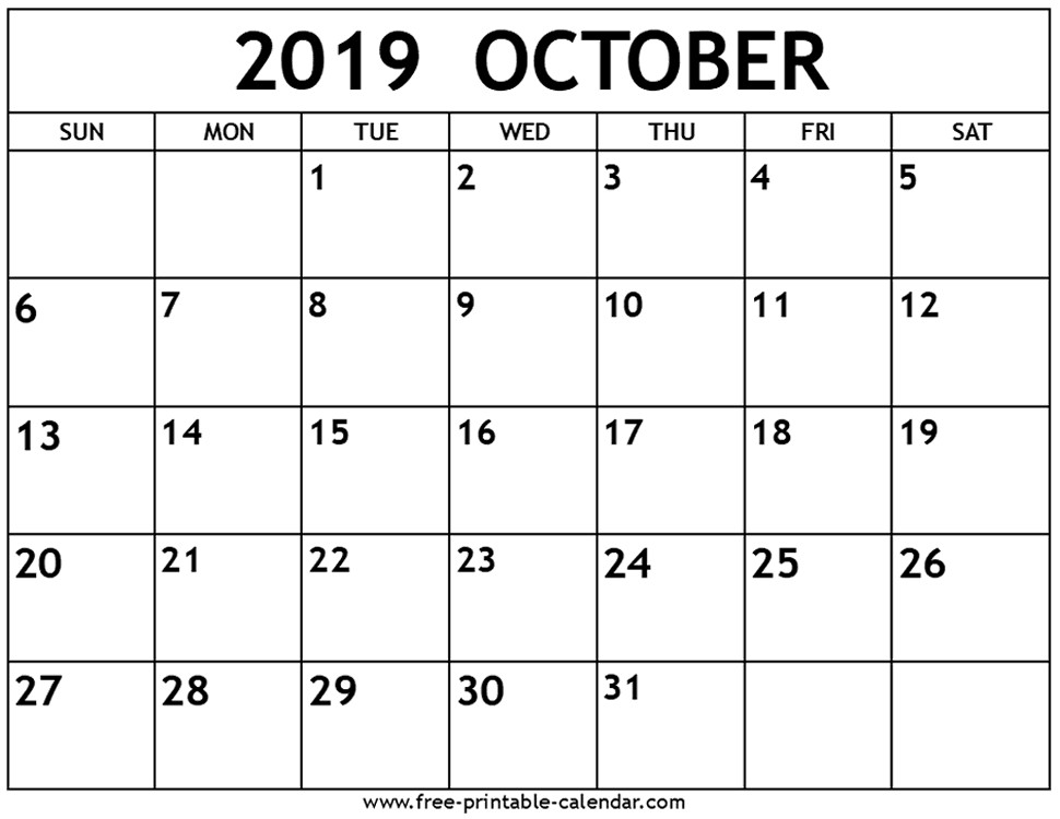 October 2019 Calendar Free printable calendar