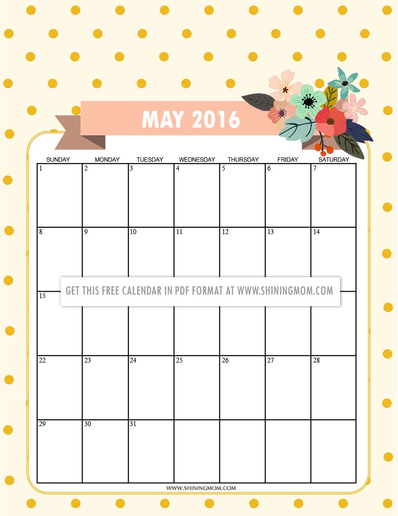 12 Free Printable Calendars for May 2016
