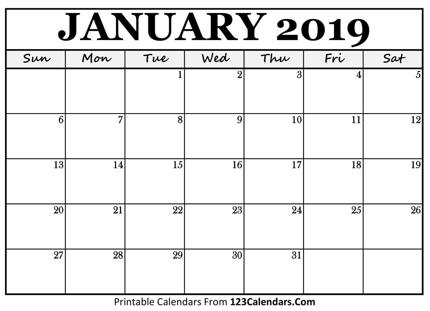 Printable January 2019 Calendar Templates 123Calendars