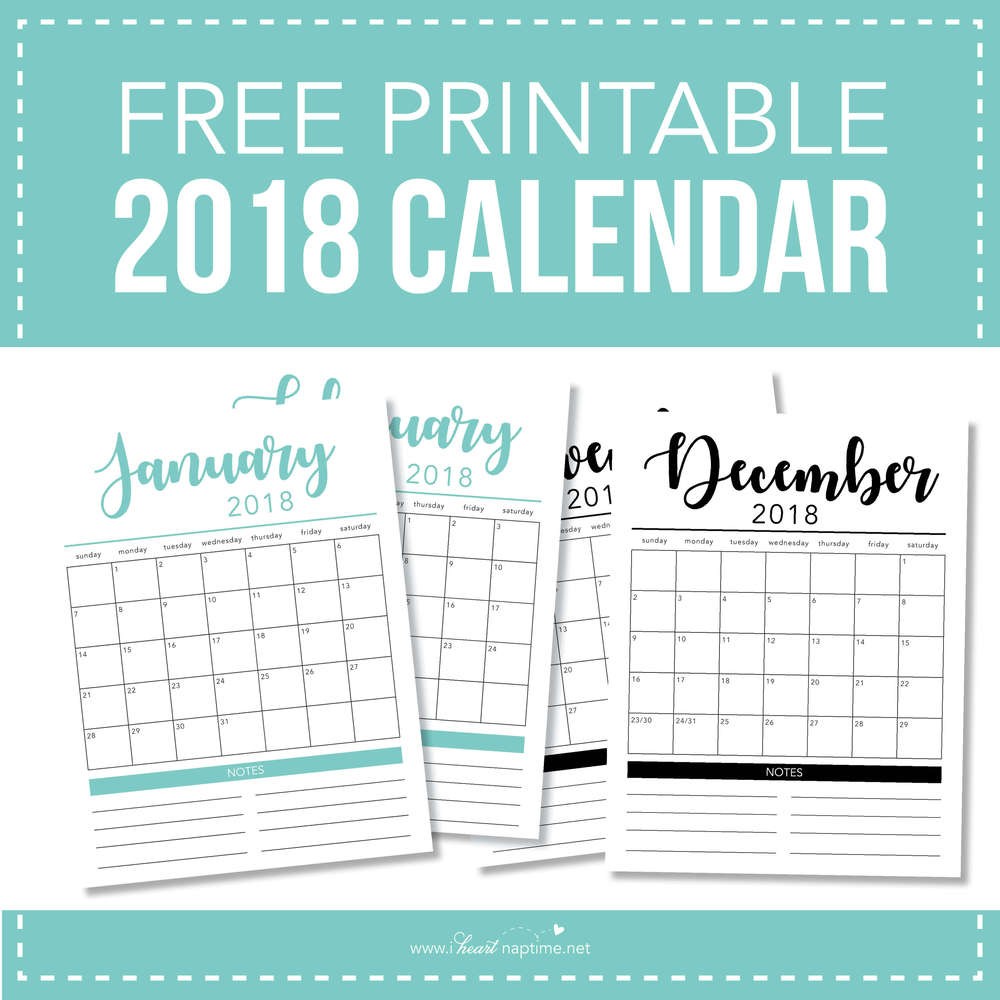 2018 free printable calendar I Heart Nap Time