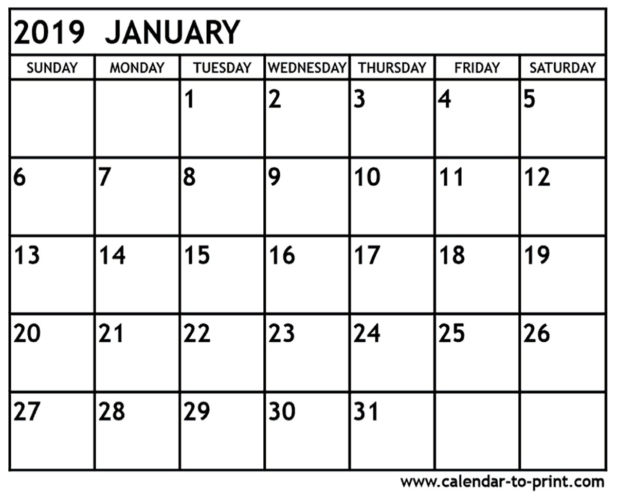 January 2019 Calendar Printable