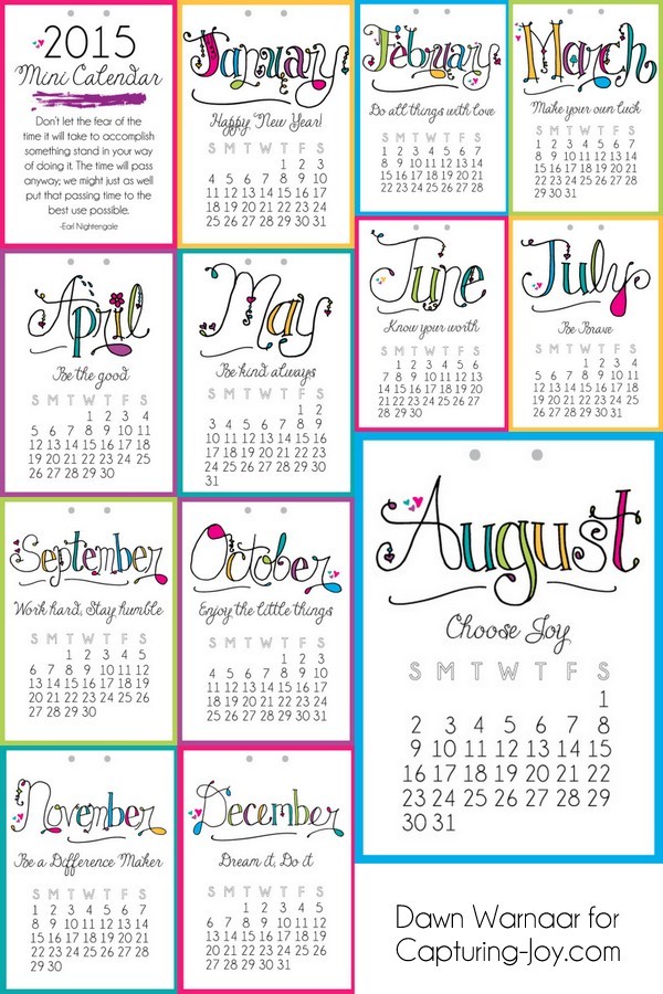 2015 Printable Mini Calendar Capturing Joy with Kristen Duke