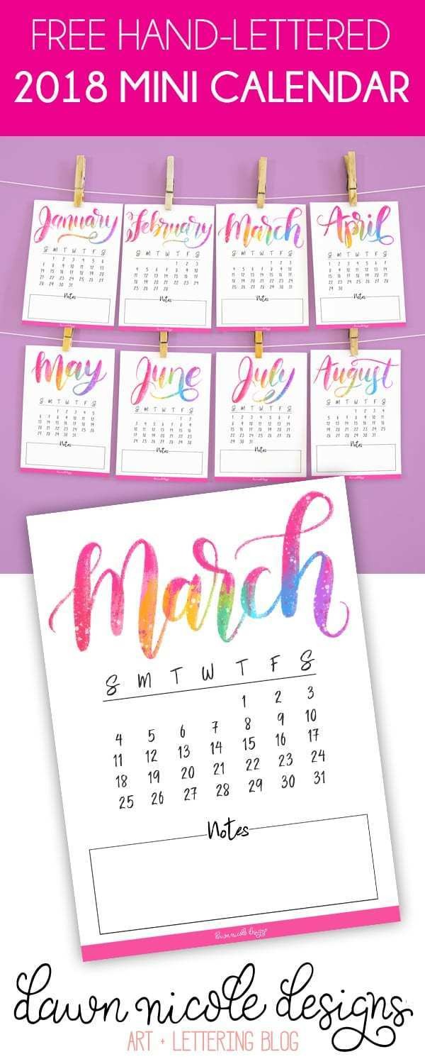 Free Printable Hand Lettered 2018 Mini Calendar