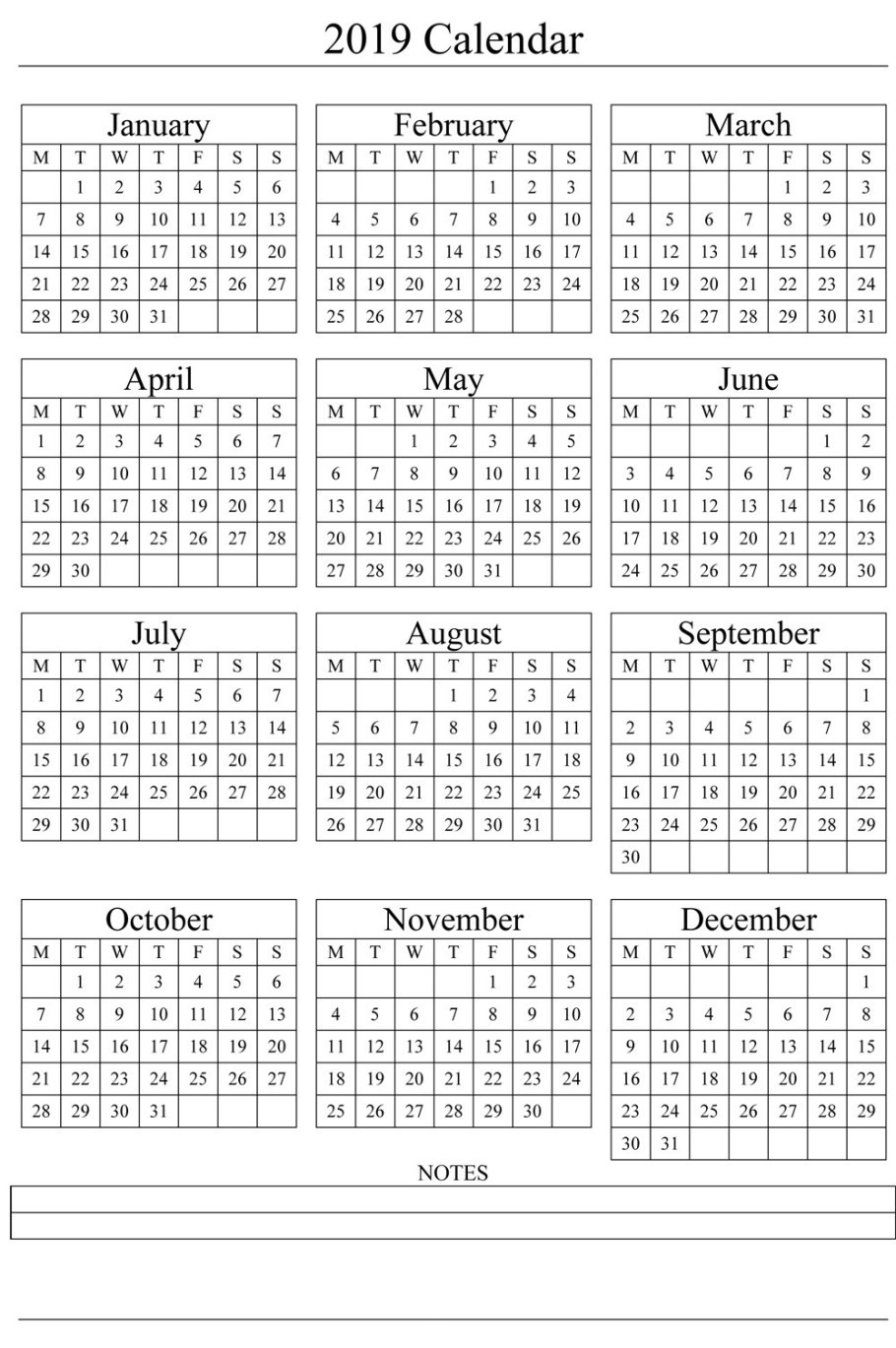 2019 Yearly Calendar Printable Templates – Holidays PDF