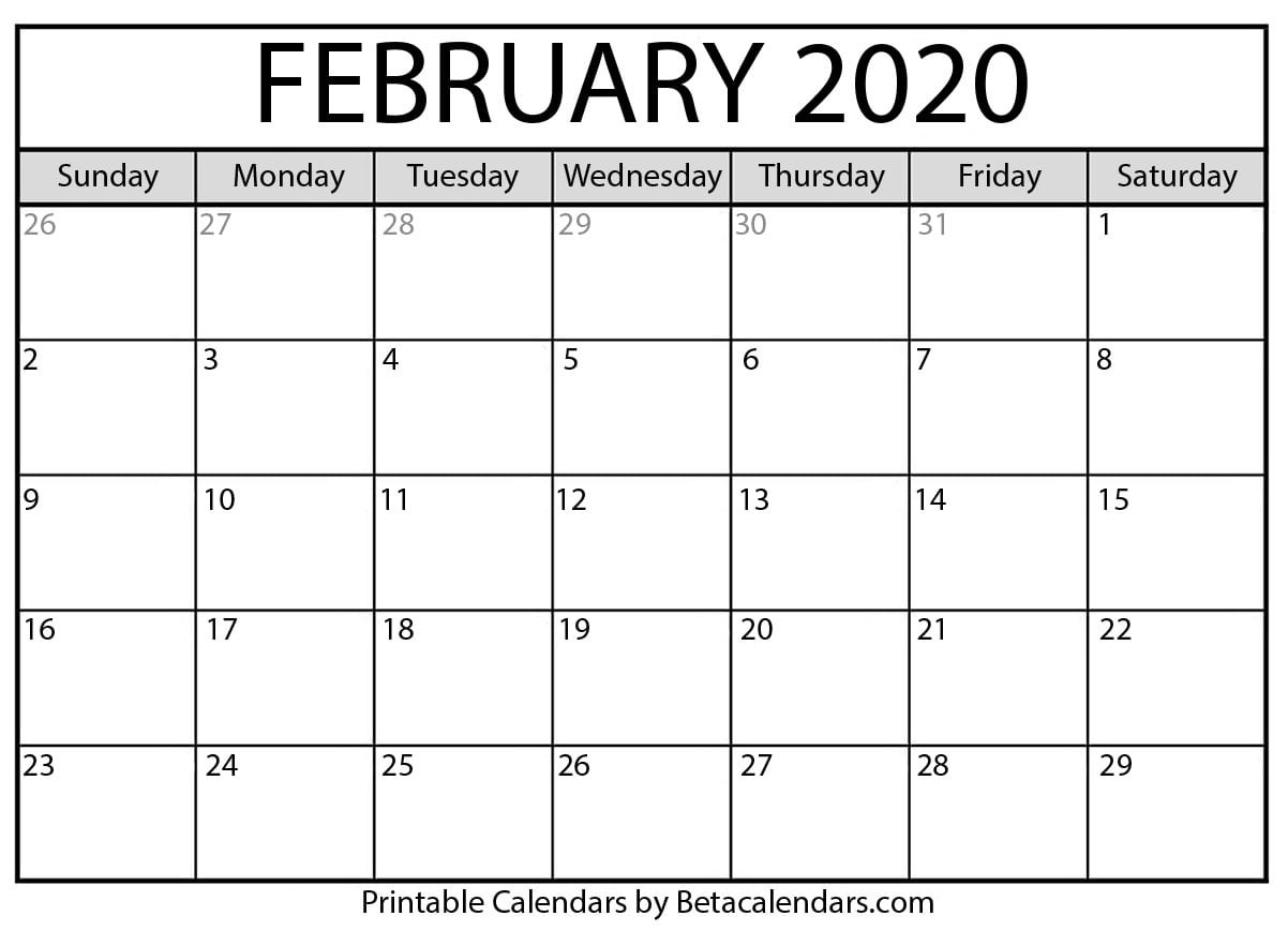 February 2020 Calendar Beta Calendars