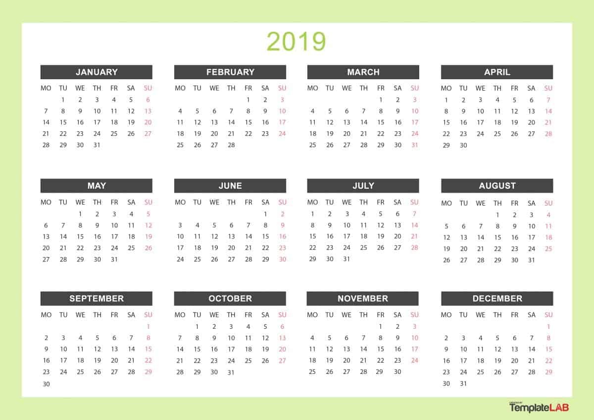 2019 Printable Calendars [Monthly with Holidays Yearly
