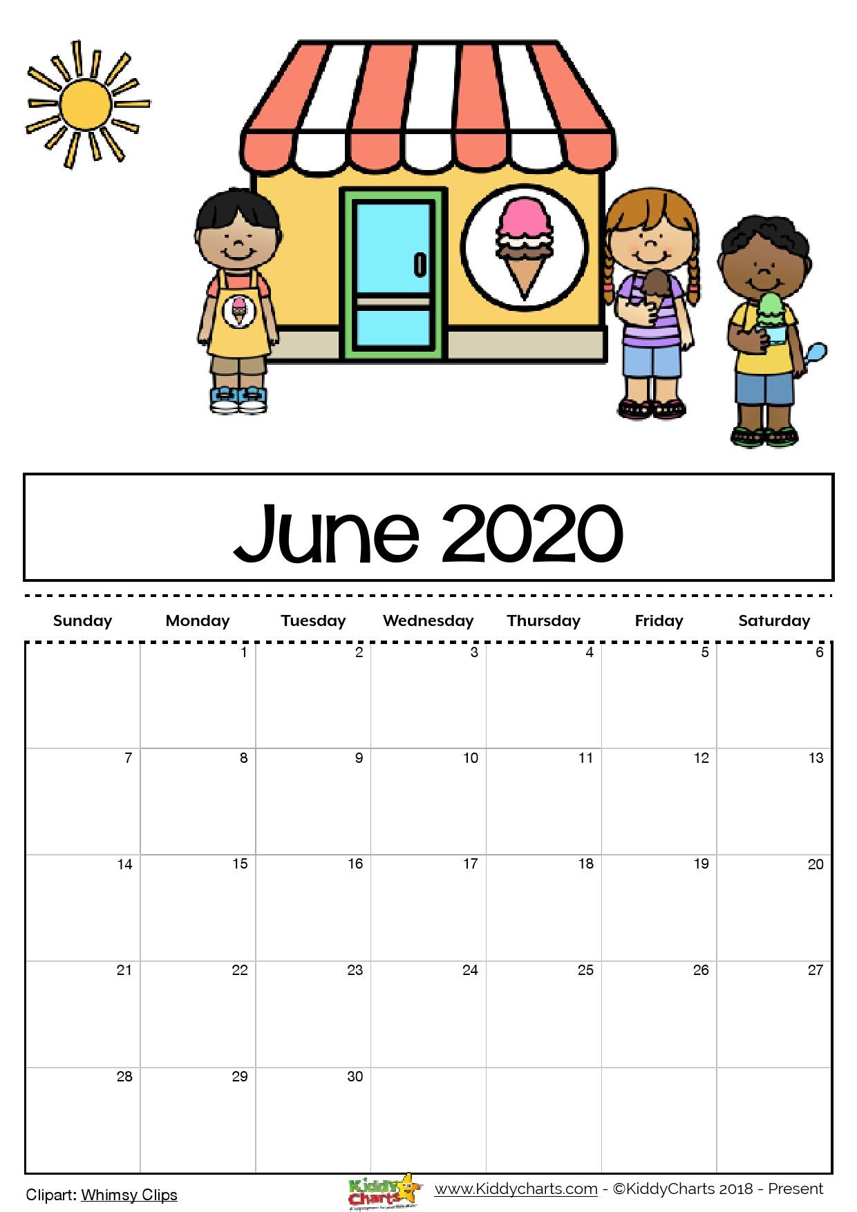 Free Printable 2020 calendar for kids including an