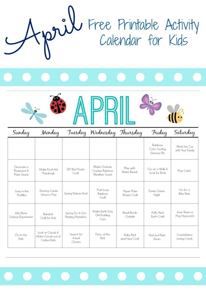 Printable Activity Calendar for Kids Free Printable from