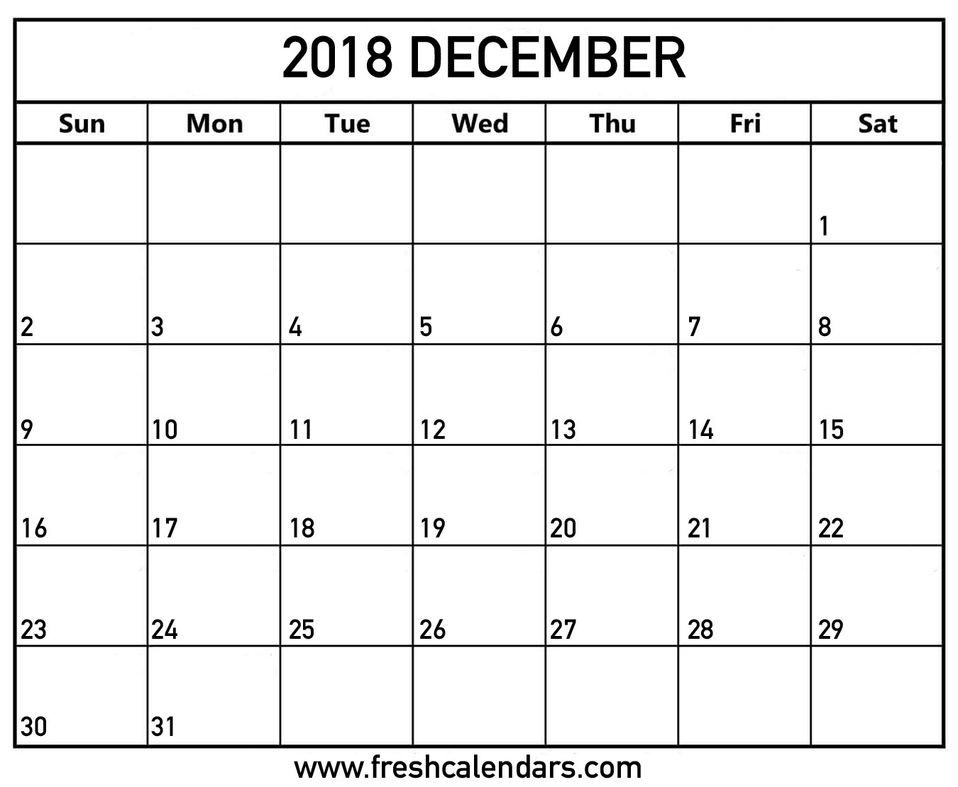 Blank December 2018 Calendar Printable Templates