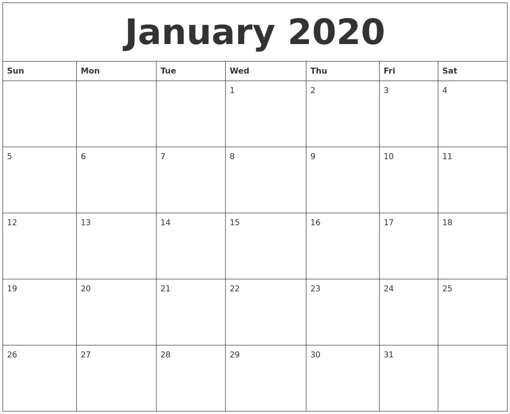 January 2020 Printable Calander