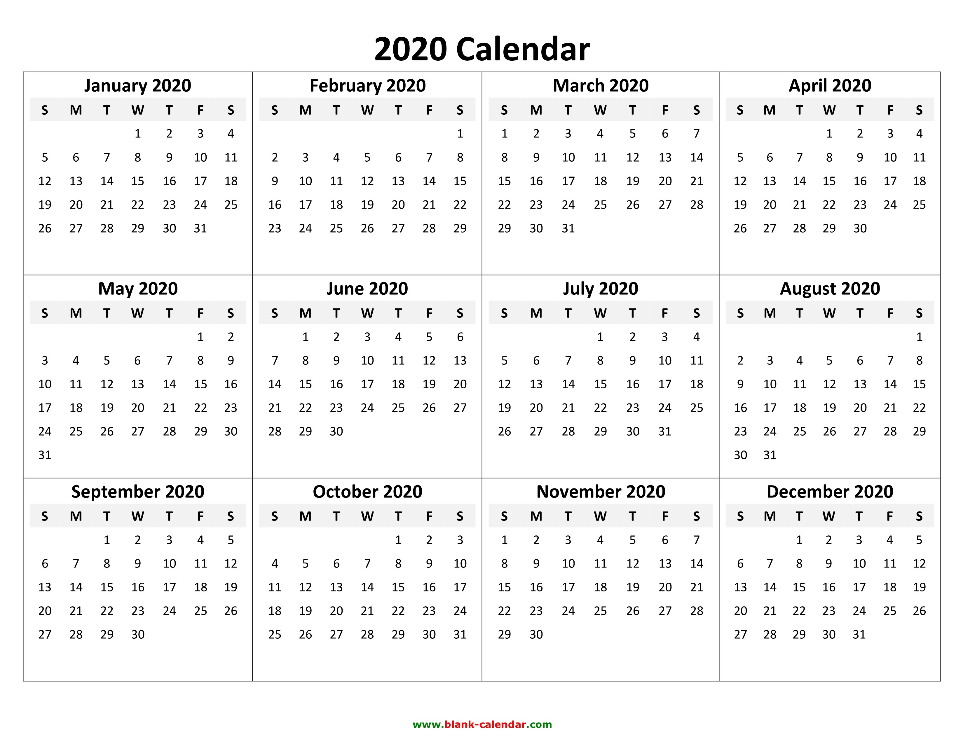 Yearly Calendar 2020