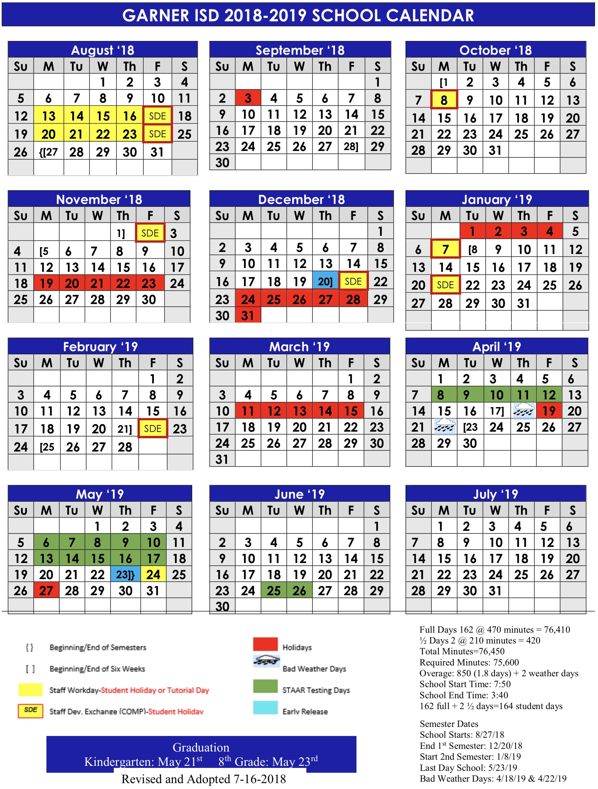 Calendar GARNER ISD