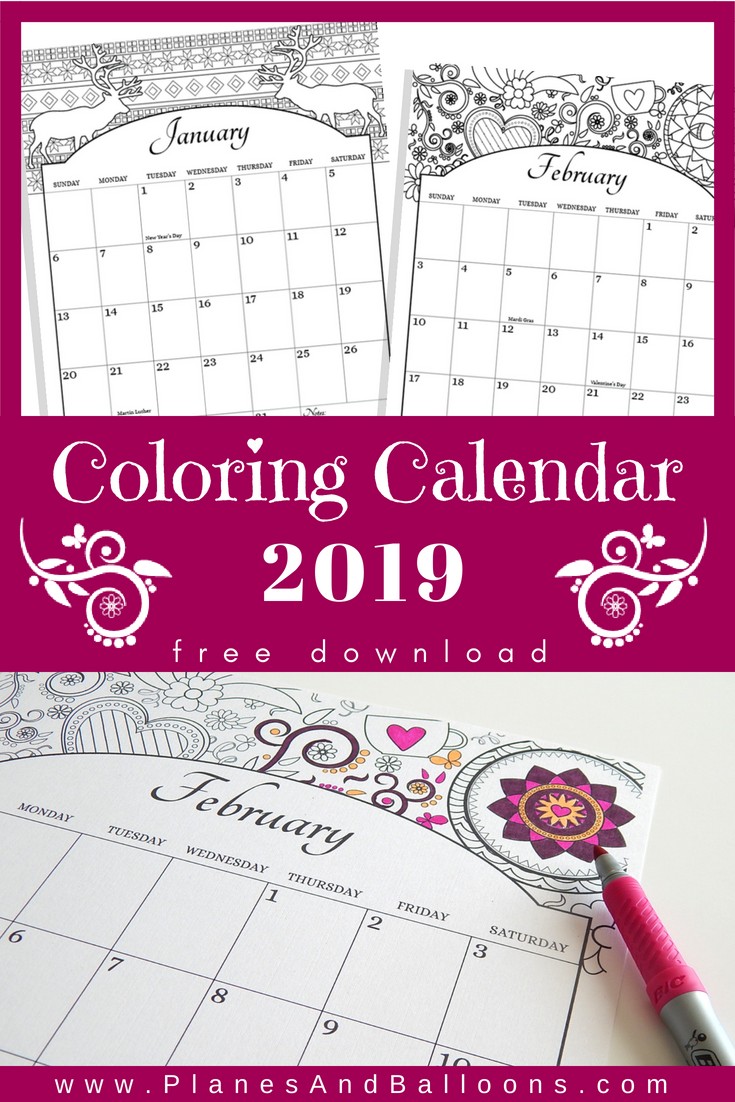 Coloring Calendar 2019 [US Holidays Included] Free