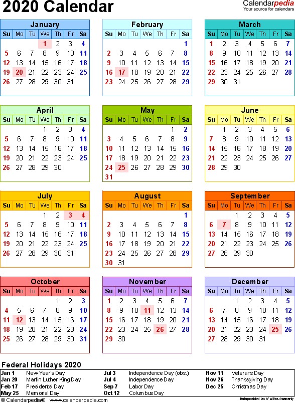2020 Calendar PDF 17 free printable calendar templates