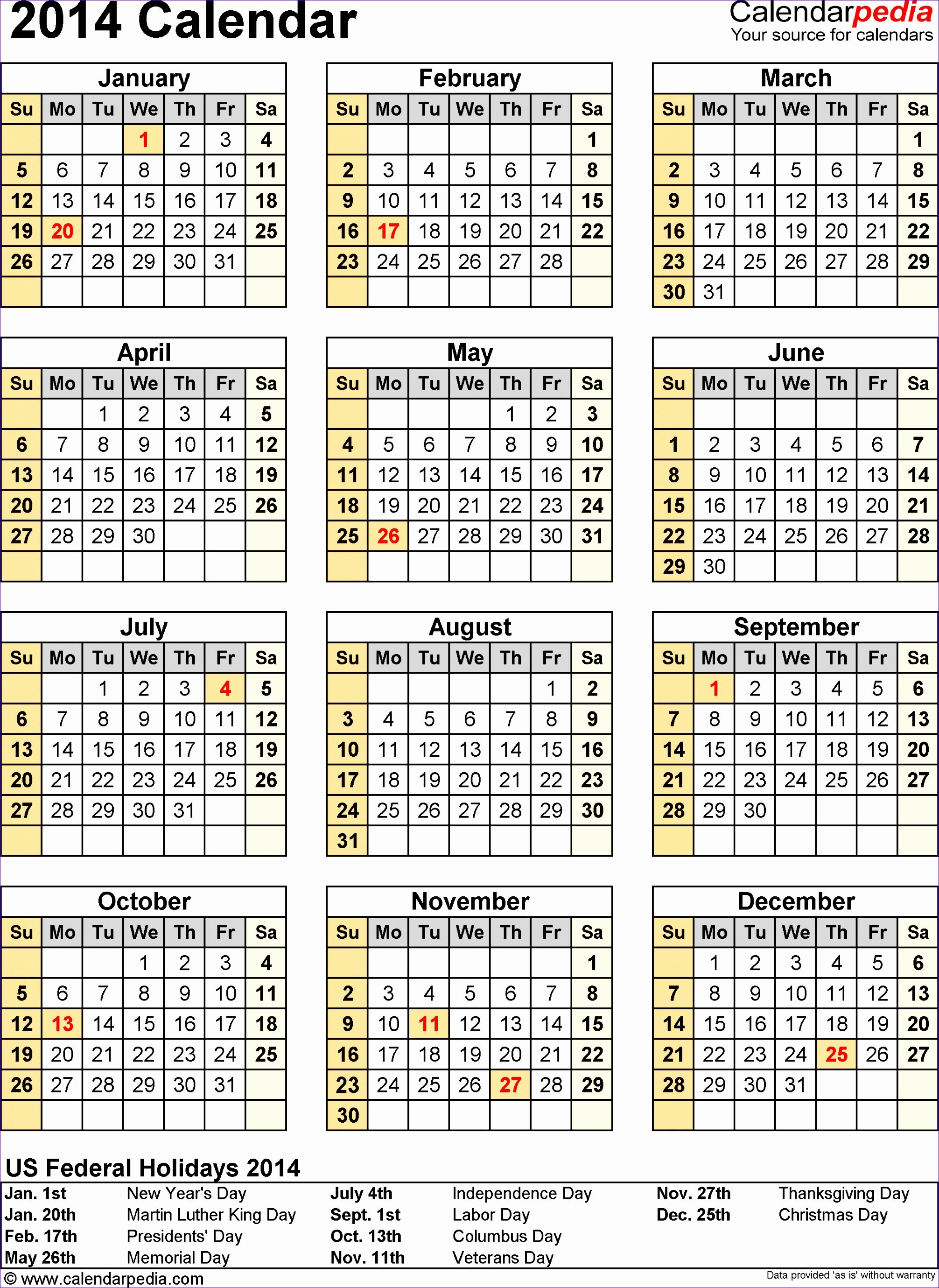 9 Ms Excel Calendar Template 2014 ExcelTemplates