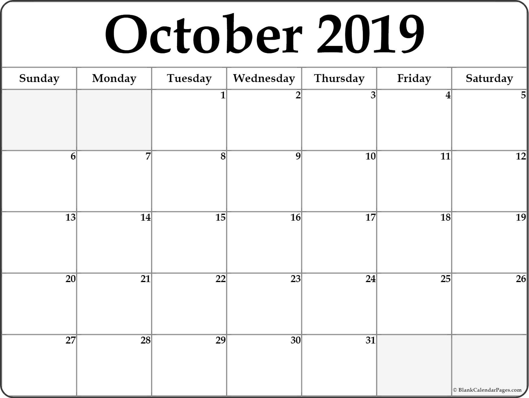 October 2019 blank calendar collection