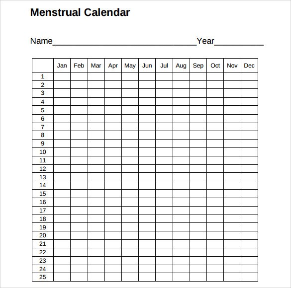 Menstrual Calendar 11 Free Samples Examples & Format