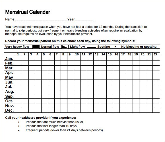 Sample Menstrual Calendar Template 6 Free Documents in