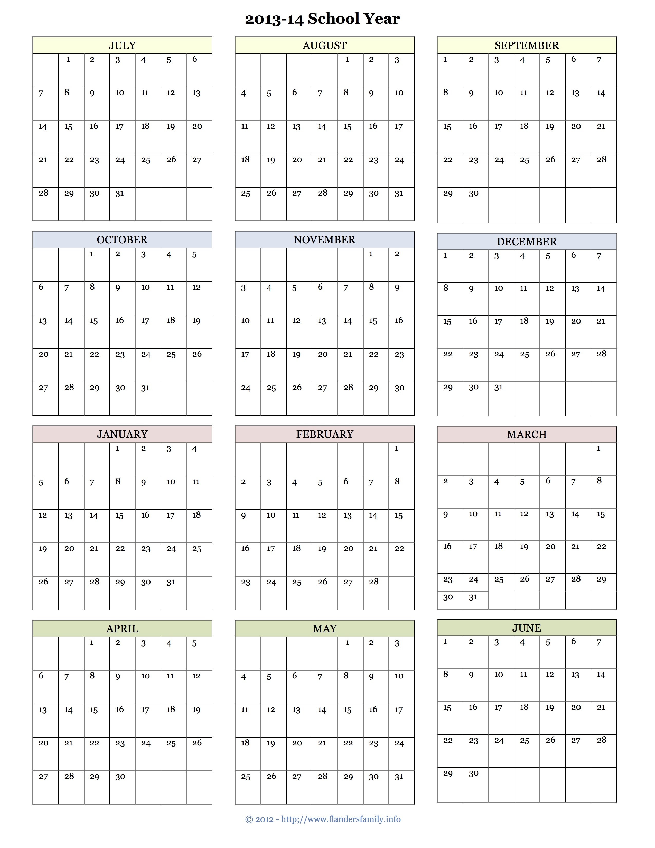 Printable Academic Calendar