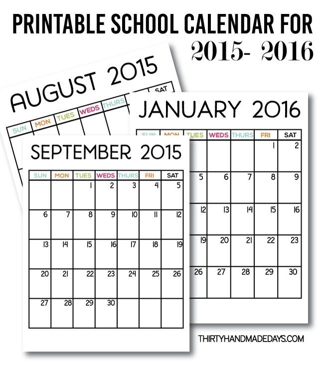 Printable School Calendar for 2015 2016 Download our free