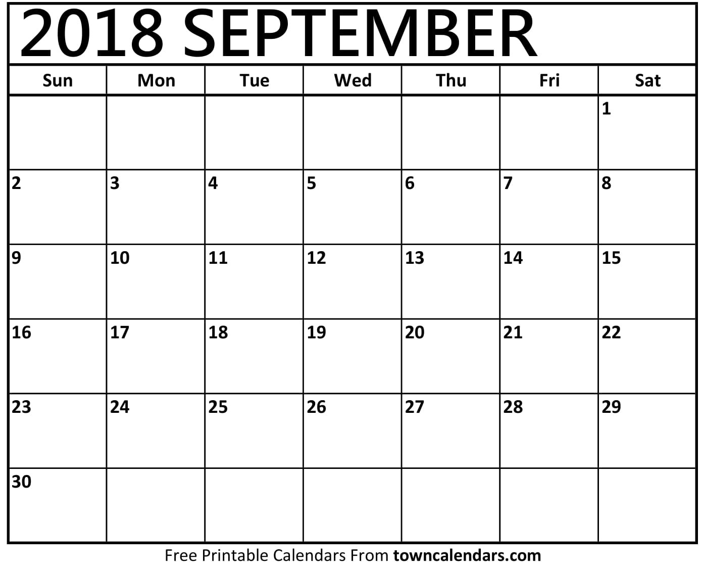 Printable September 2018 Calendar towncalendars