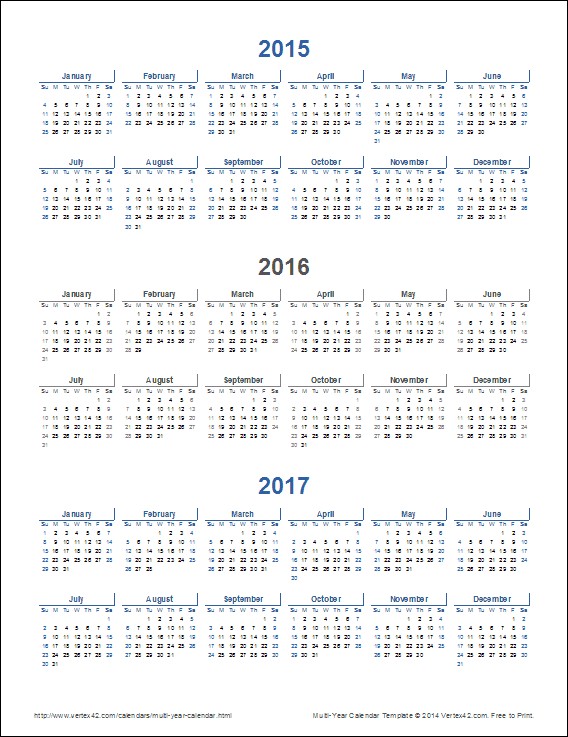 3 Year Calendar Template for Excel