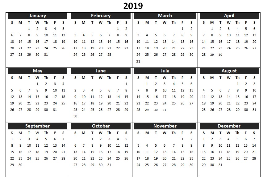 2019 Calendar Printable Templates Word Excel Wallpapers