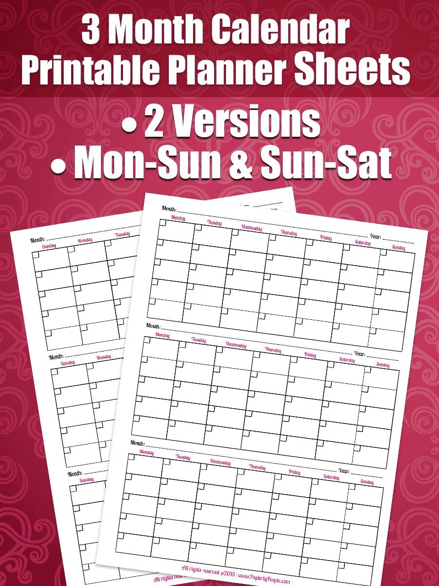 3 Month Calendar Printable Planner Sheets 8 5X11 Letter