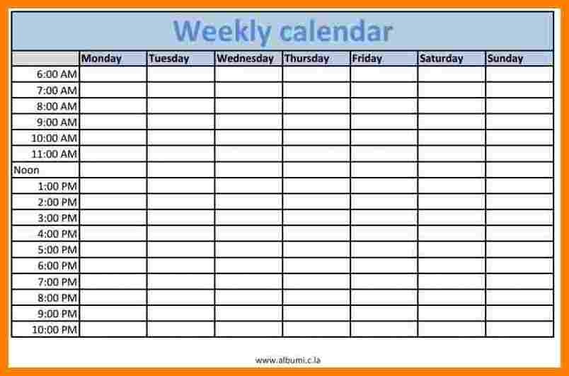 5 weekly calendar with time slots