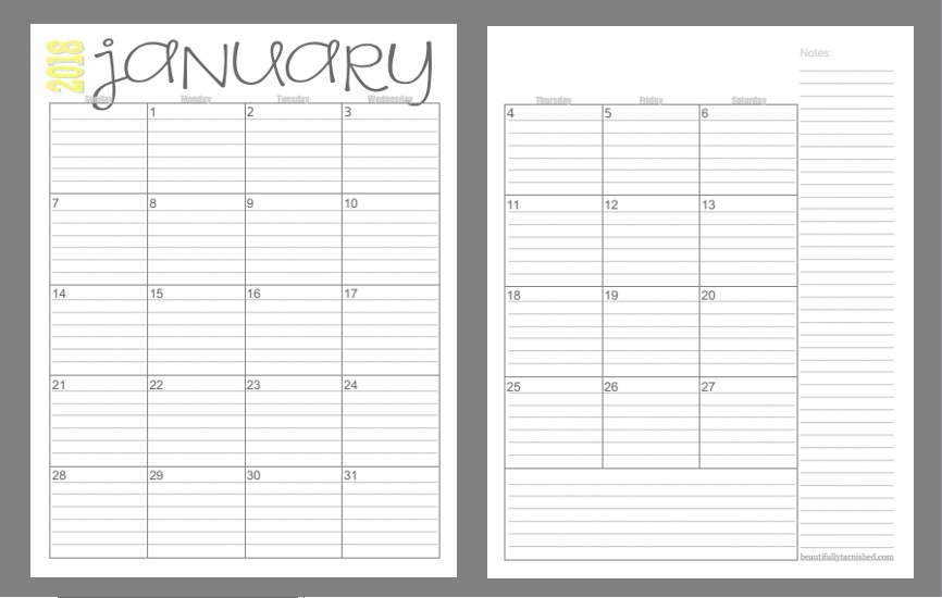 2018 2 Page Monthly Calendars FREE