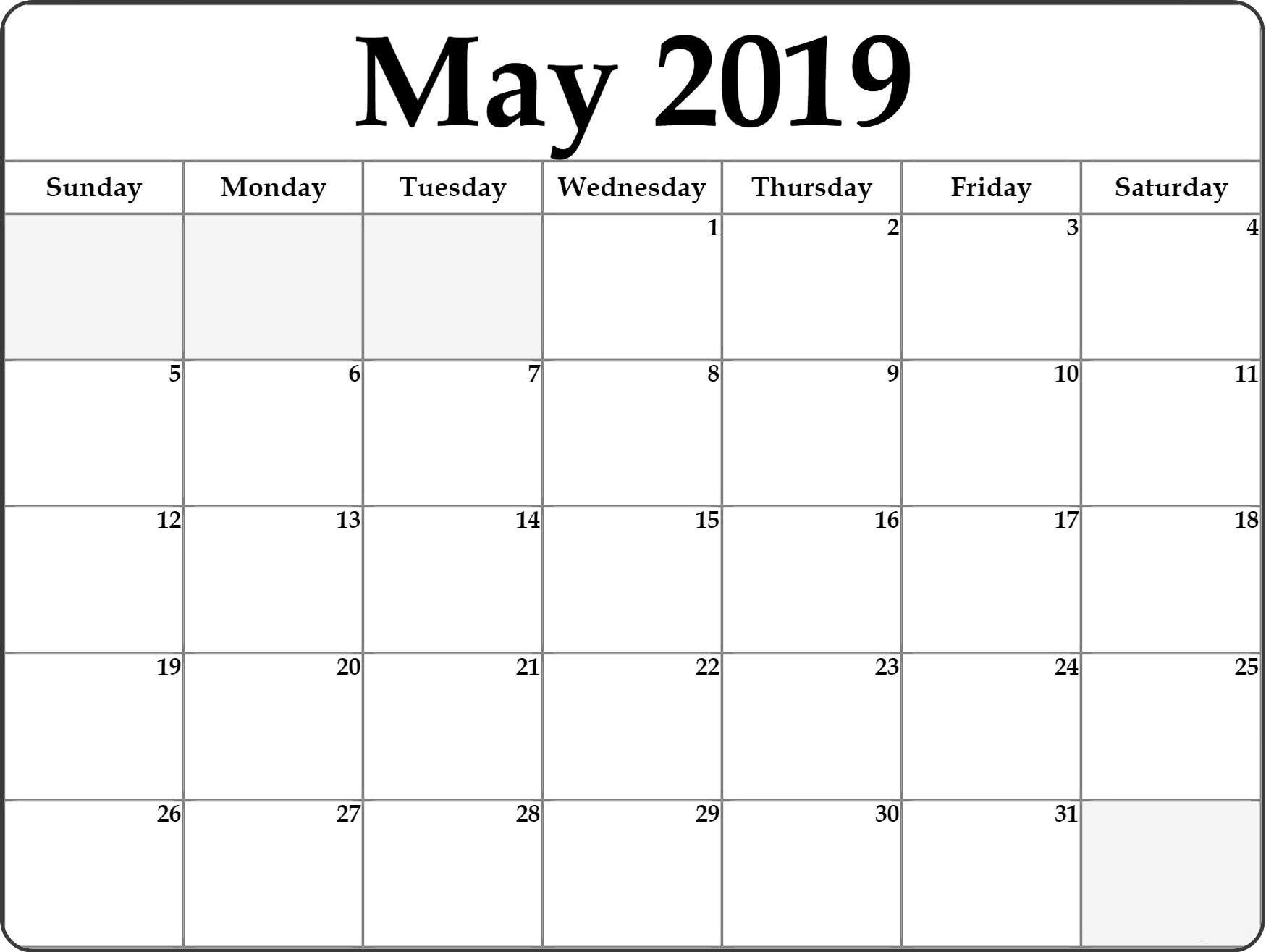 May 2019 Calendar Printable Waterproof Word Template