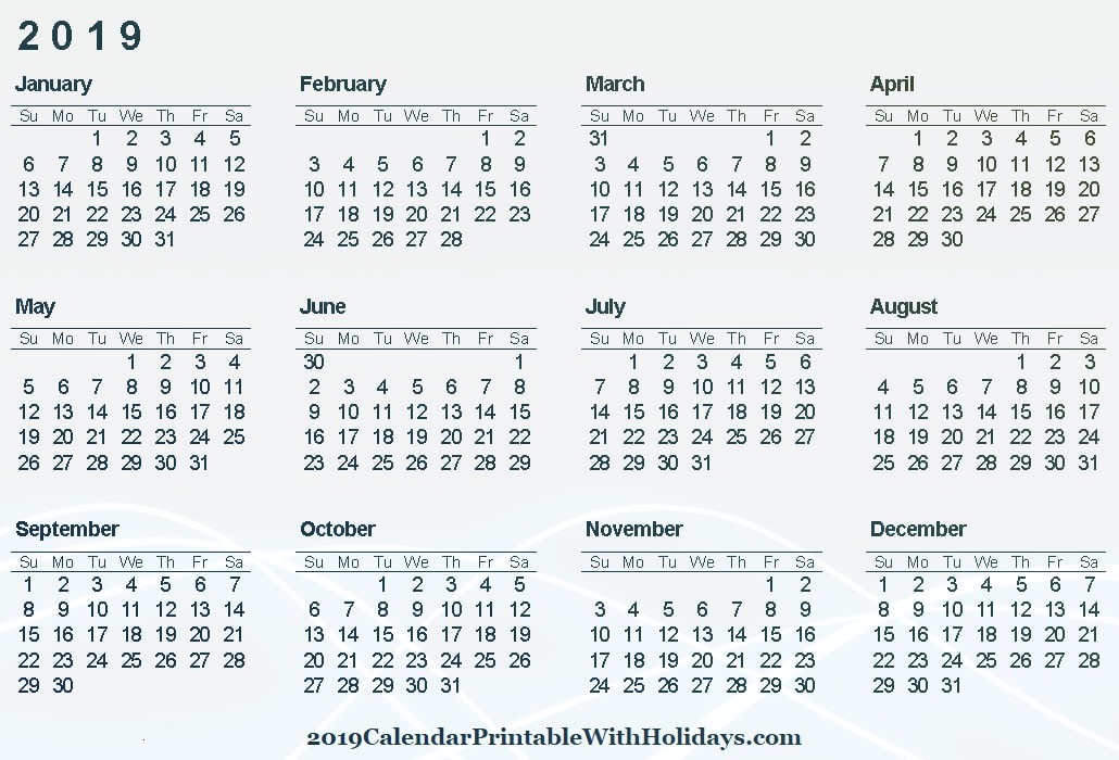 2019 Calendar UK printable Blank template Editable Word