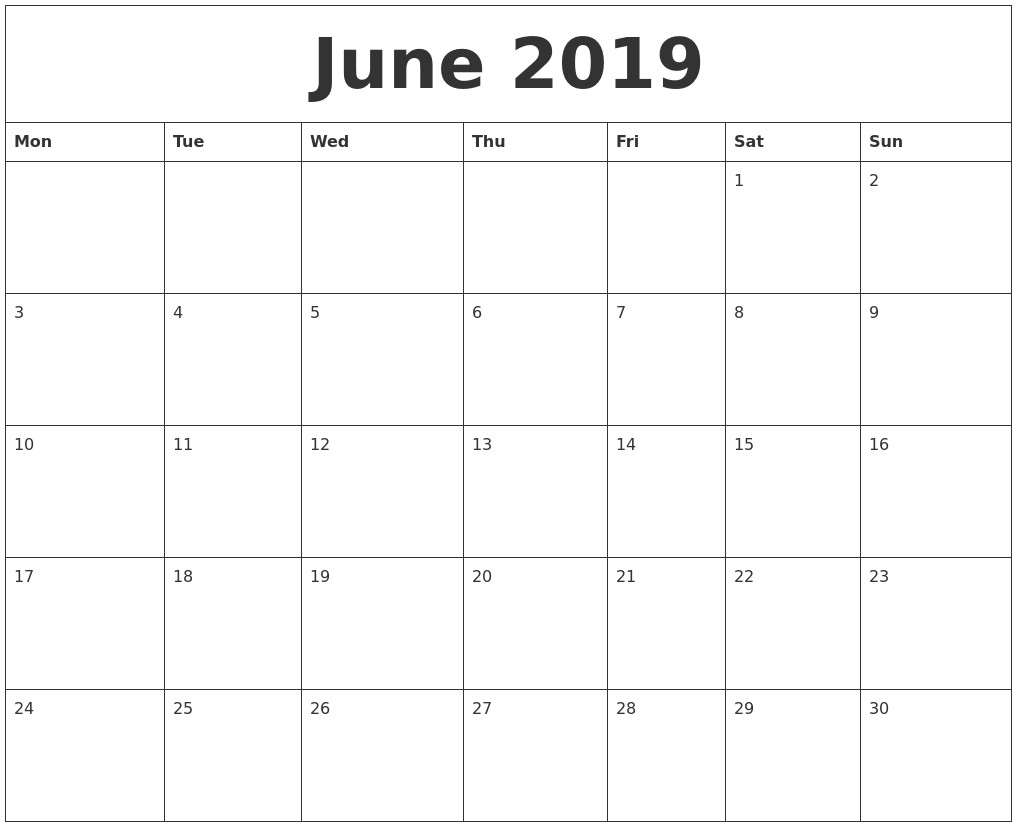 Editable June 2019 Calendar Word Template Portrait