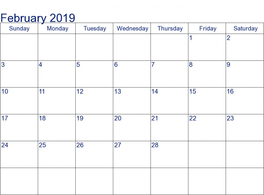 February 2019 calendar Editable Free Download with Holidays