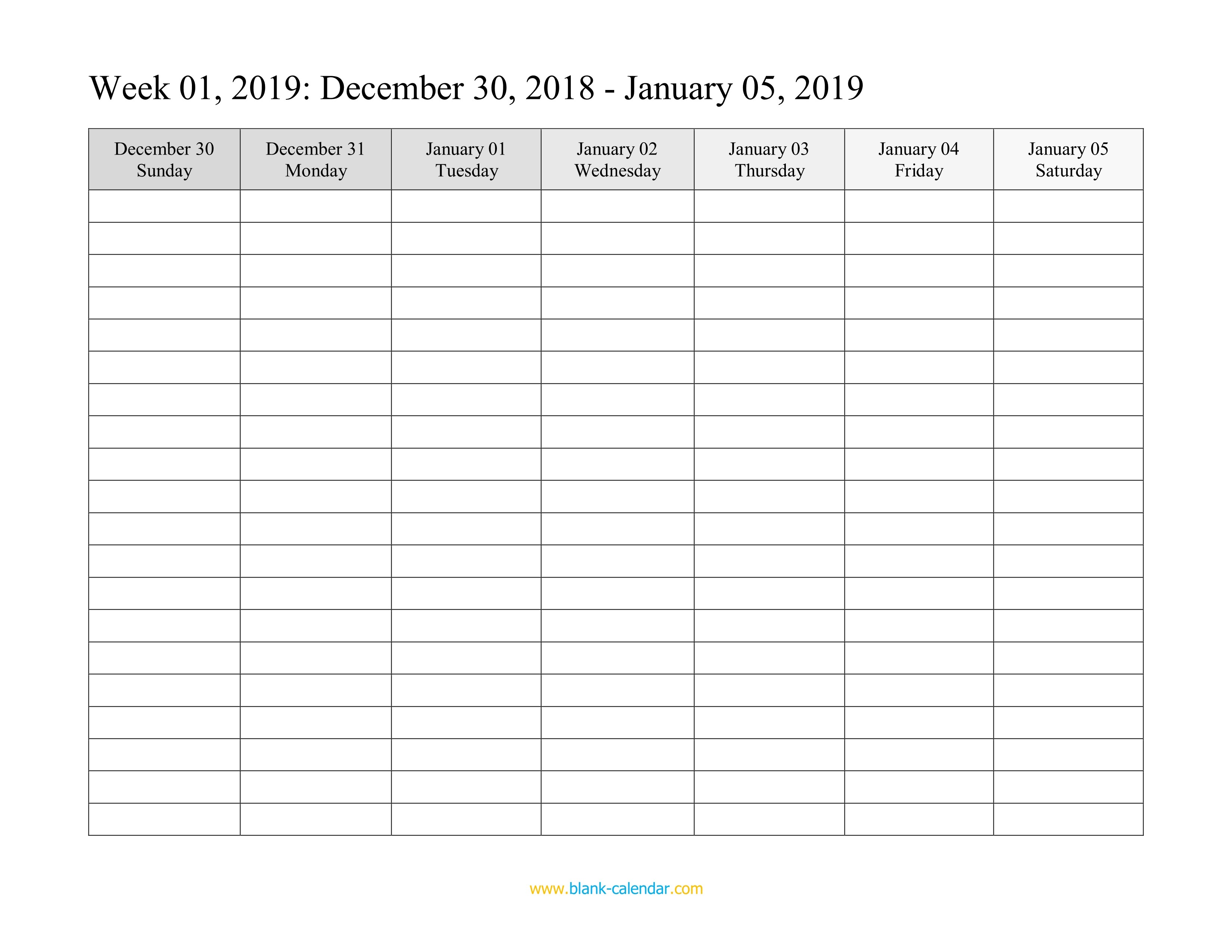 Weekly Calendar 2019 WORD EXCEL PDF