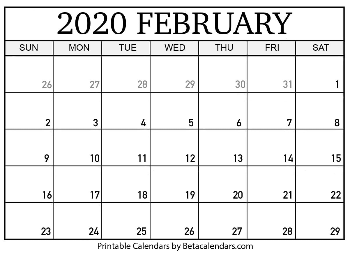 Blank February 2020 Calendar Printable Beta Calendars