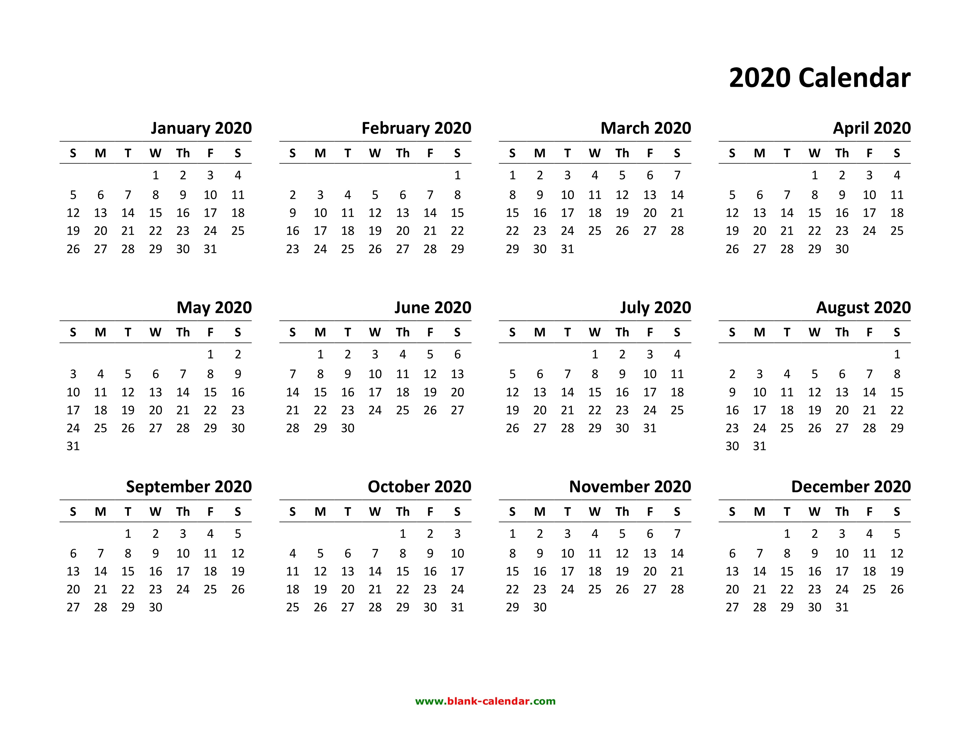 Yearly Calendar 2020