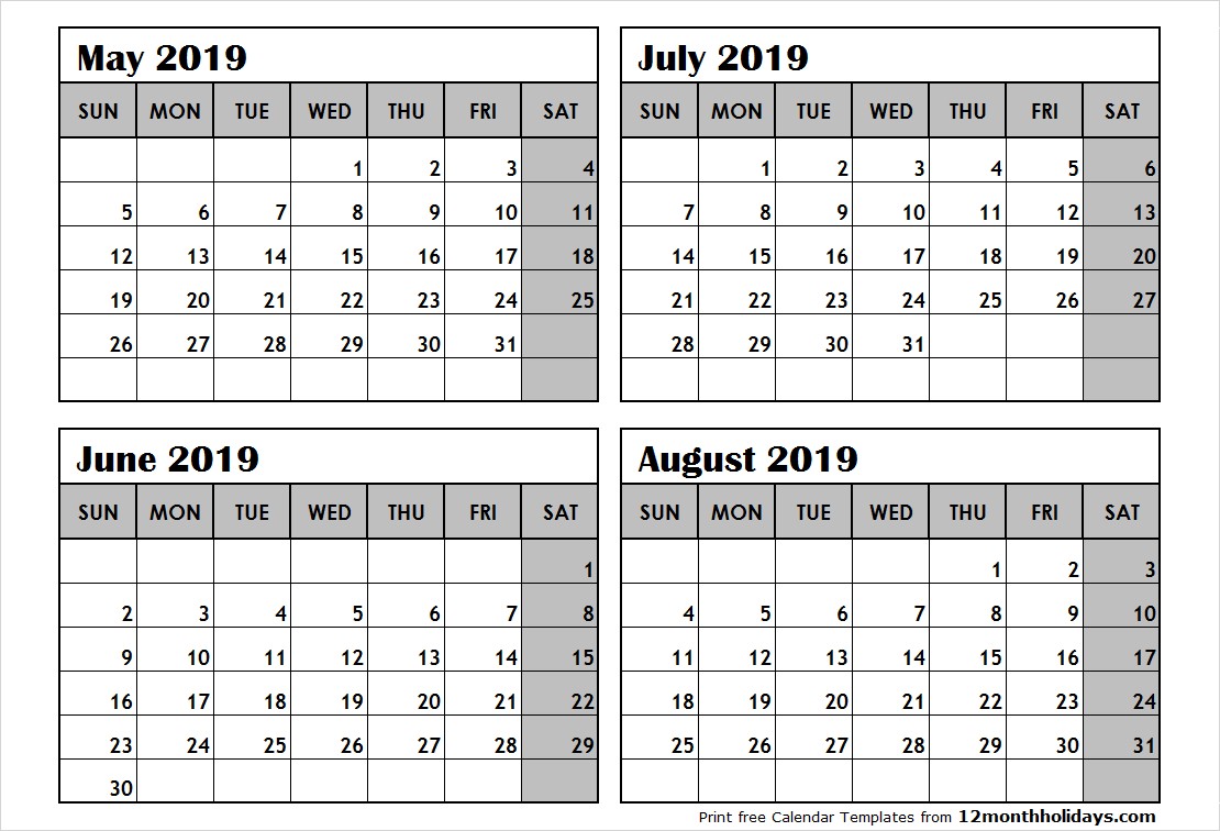 Printable 2019 Calendar 3 Months Per Page