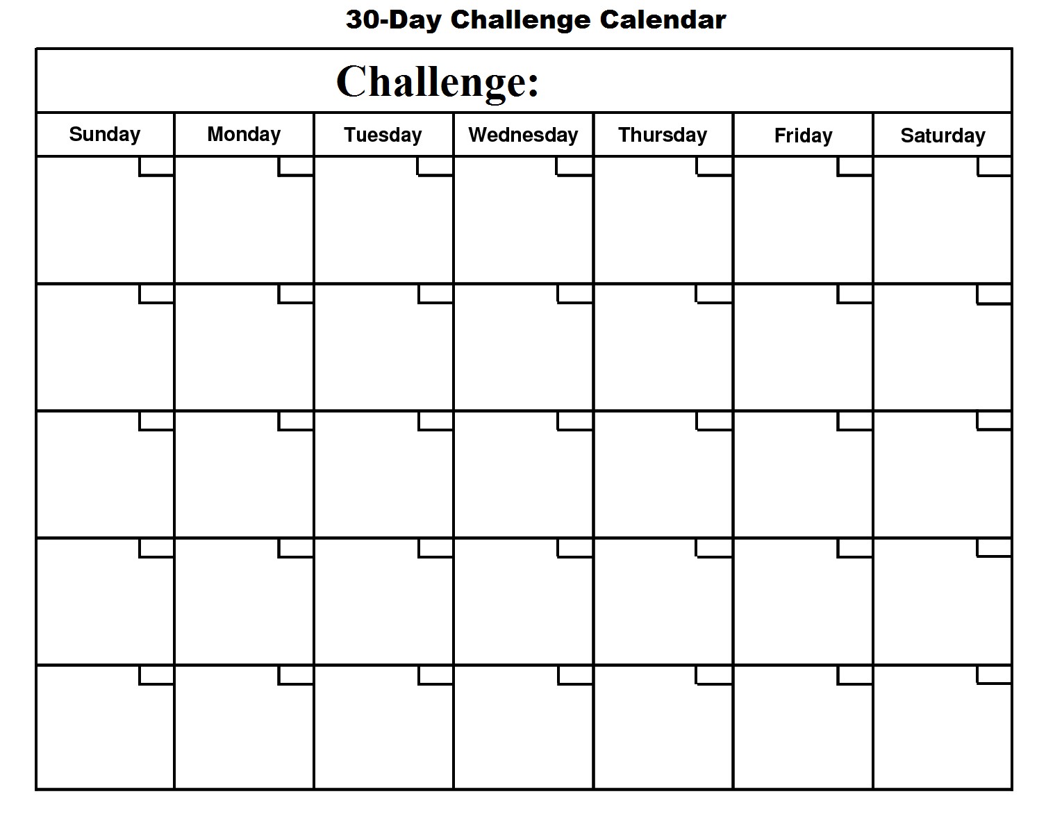 30 day challenge calendar Basic Growth
