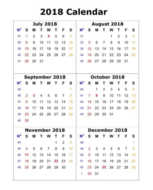 6 Month e Page Calendar 2018 Printable